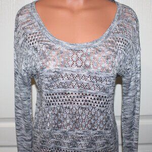 NEW! BUFFALO by David Bitton Gray White Silver Sparkle Pointelle Knit Sweater